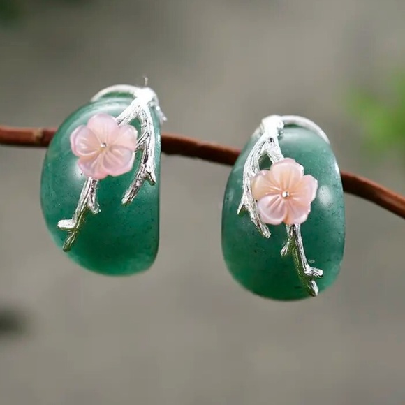 Artisan Handmade 925 Silver Natural Aventurine Quartz Earrings - Picture 3 of 14